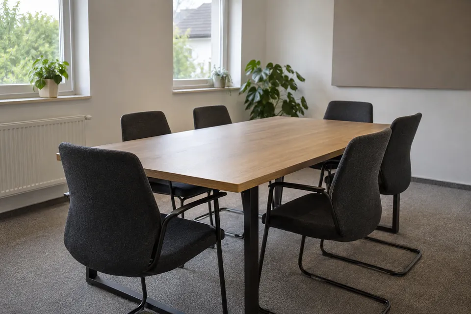 Kleiner Besprechungsraum mit mehreren Stoffstühlen